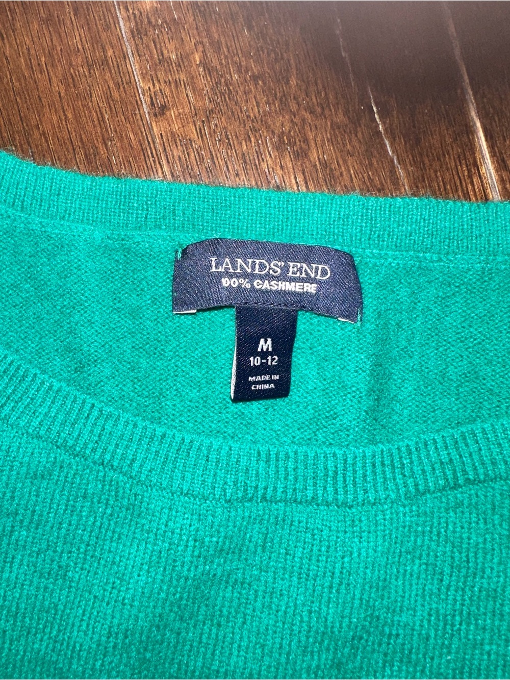 Lands' End Teal Yoke Cream and Navy Striped Crewneck Sweater - Picture 2 of 3